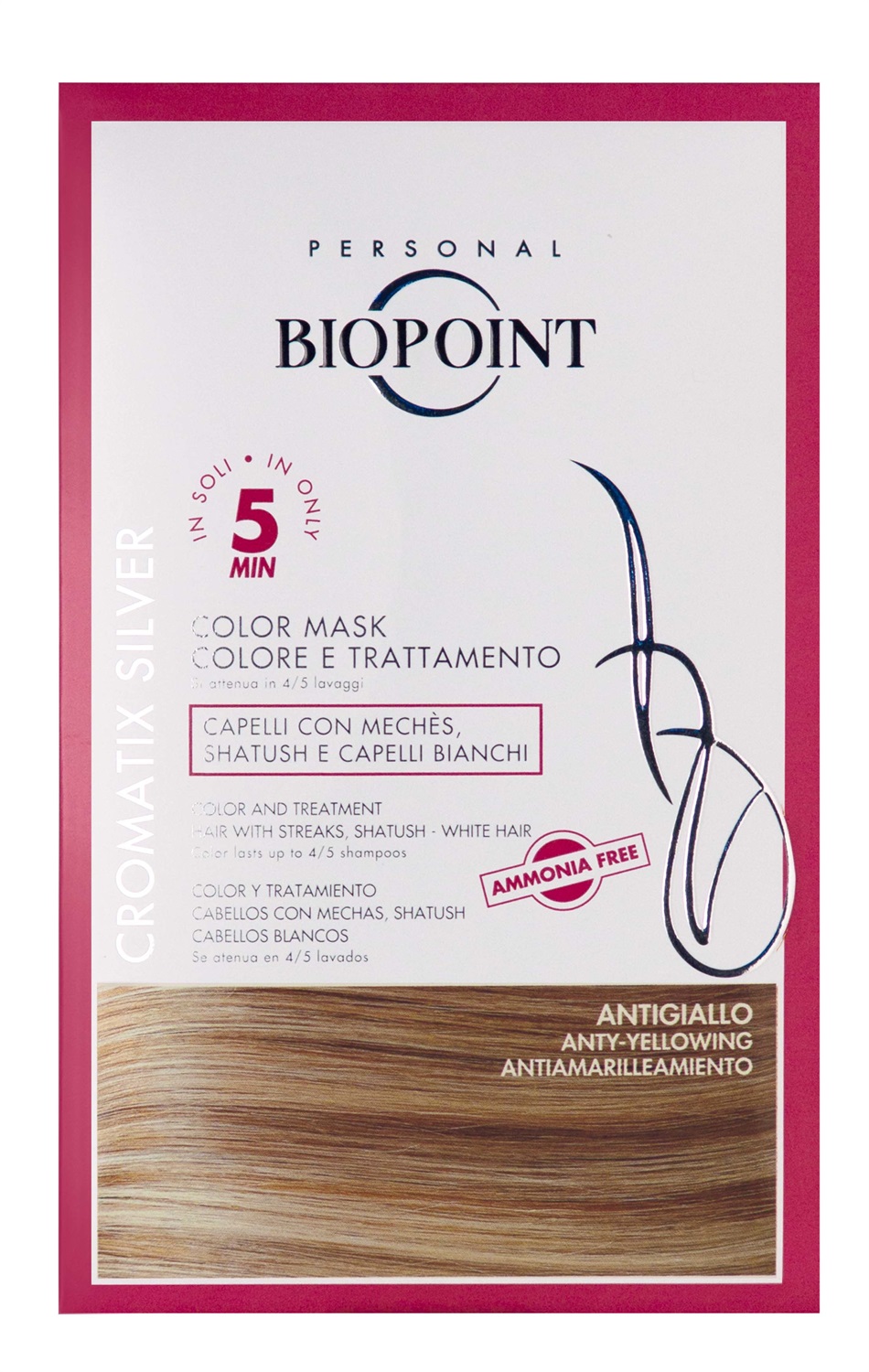 Biopoint Cromatix Color Mask Silver - Maschera Antigiallo per Capelli Bianchi e Biondi, 30 ml, Senza Ammoniaca, Nutriente e Ravvivante