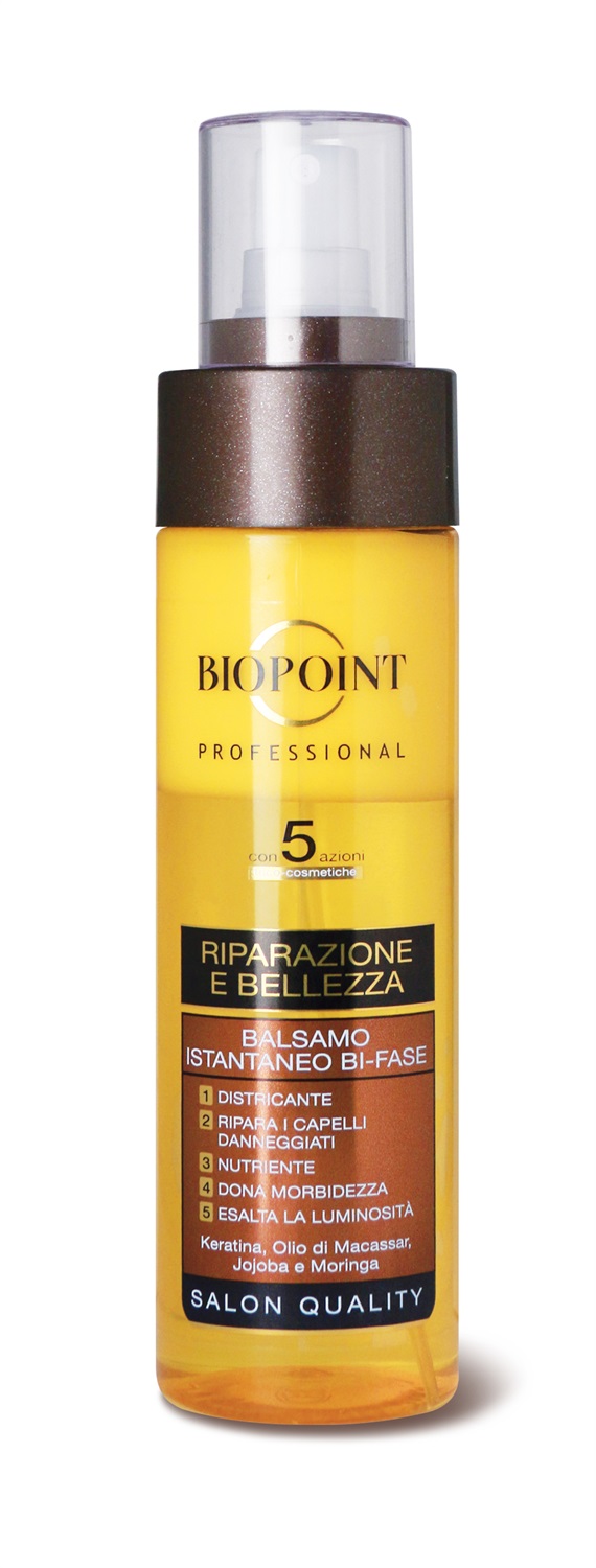 Biopoint Balsamo Bi-Fase Riparazione e Bellezza 200 ml - Con Keratina, Olio di Argan e Olio di Moringa