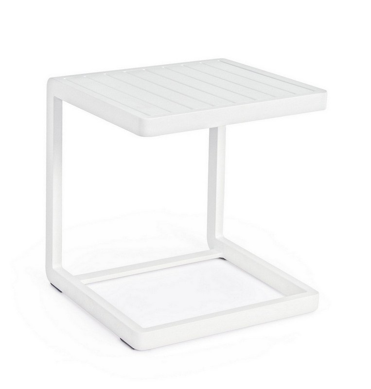 Bizzotto Tavolino Konnor 40x40 cm Bianco - Alluminio Verniciato a Polvere, Altezza 45 cm, Adatto per Esterno