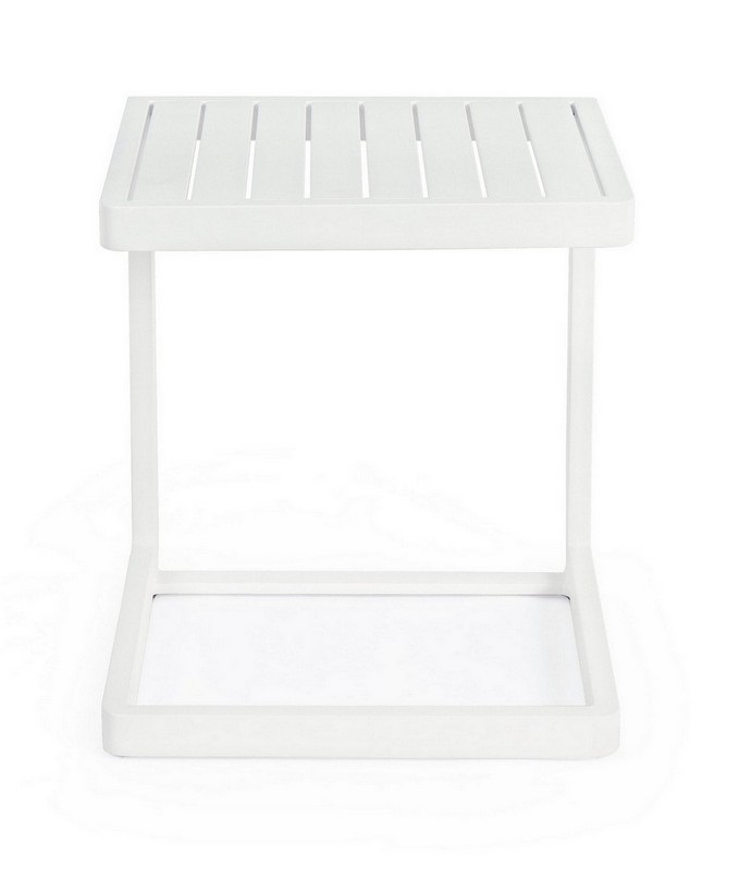Bizzotto Tavolino Konnor 40x40 cm Bianco - Alluminio Verniciato a Polvere, Altezza 45 cm, Adatto per Esterno