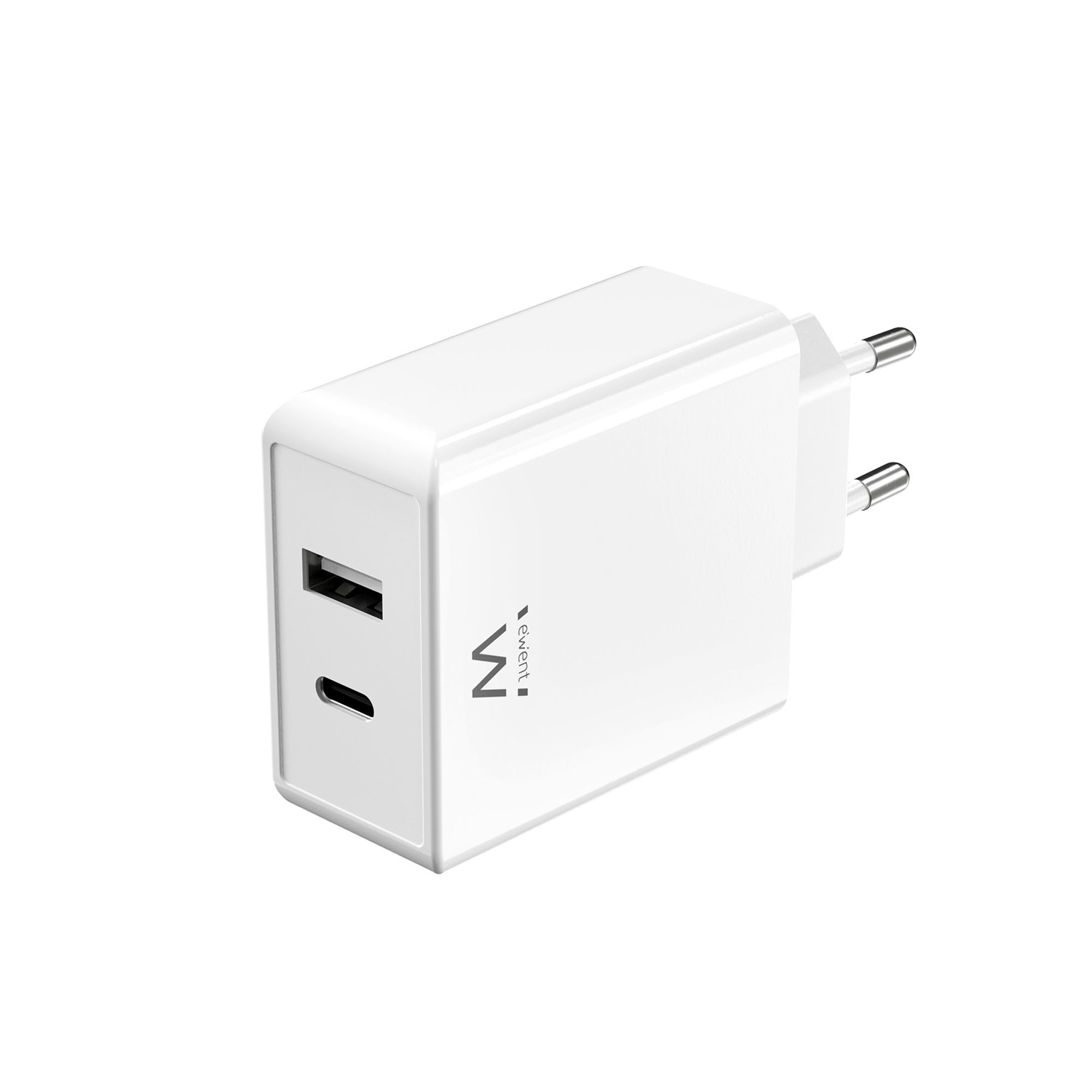 Ewent Caricabatterie USB C 45W con 2 Porte - Compatibile con iPhone, iPad, Samsung e Huawei
