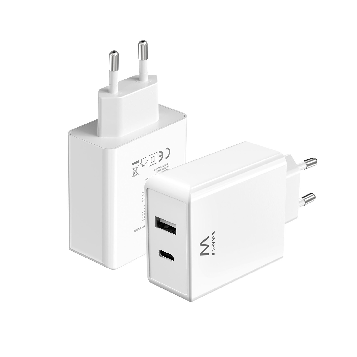 Ewent Caricabatterie USB C 45W con 2 Porte - Compatibile con iPhone, iPad, Samsung e Huawei