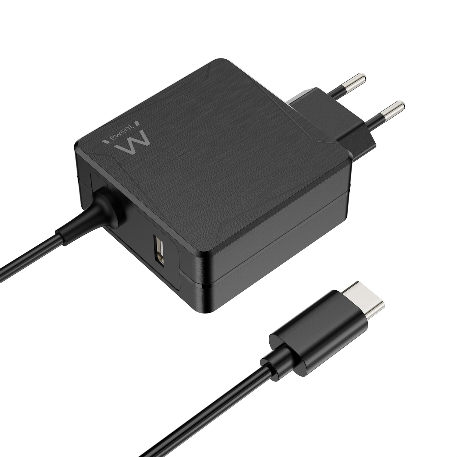 Ewent Caricatore a muro USB Tipo C 65W con cavo da 1.5 metri e USB-A aggiuntiva per smartphone