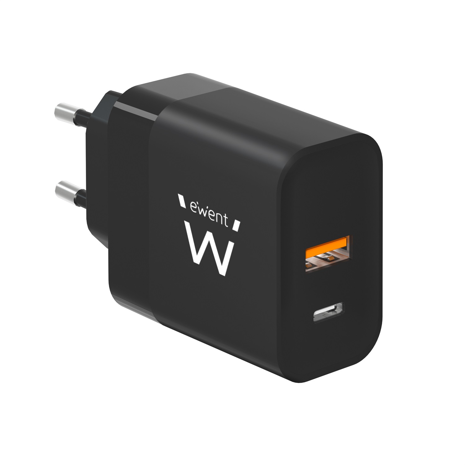 Ewent Caricabatterie Rapido GaN Fast 45W USB-C e USB-A per iPhone, iPad, Tablet e Notebook - Colore Nero