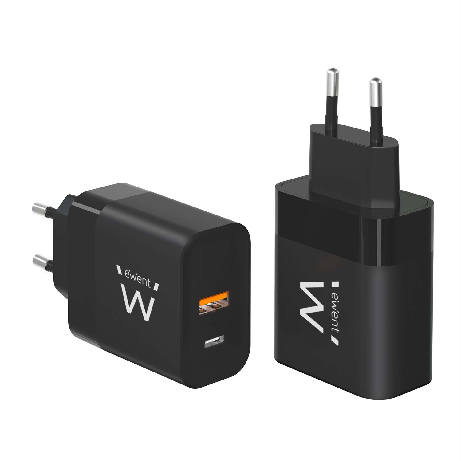 Ewent Caricabatterie Rapido GaN Fast 45W USB-C e USB-A per iPhone, iPad, Tablet e Notebook - Colore Nero