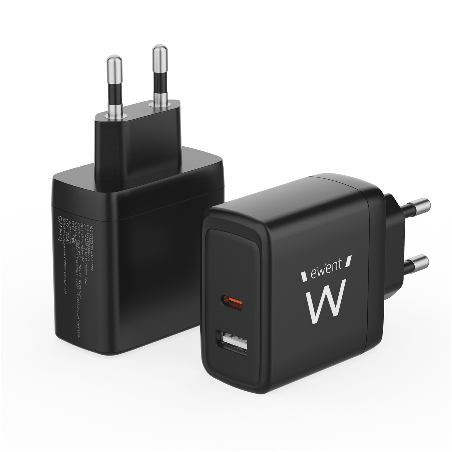 Ewent Caricabatterie USB C 65W - Caricatore Rapido GaN Fast USB-C e USB-A per Tablet, Notebook, iPhone 16/15/14, iPad Pro/Air, Samsung, Huawei, Xiaomi - Nero