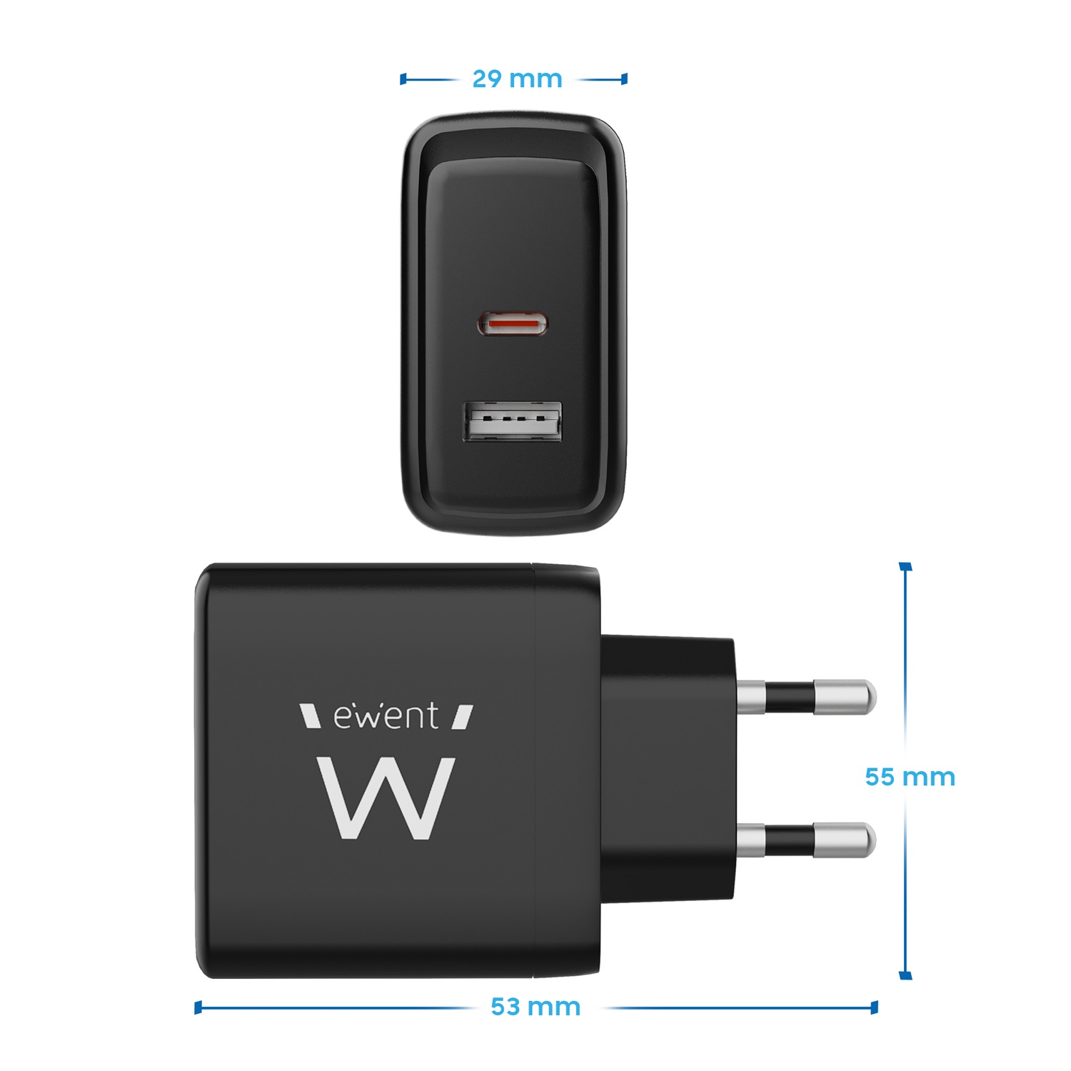 Ewent Caricabatterie USB C 65W - Caricatore Rapido GaN Fast USB-C e USB-A per Tablet, Notebook, iPhone 16/15/14, iPad Pro/Air, Samsung, Huawei, Xiaomi - Nero