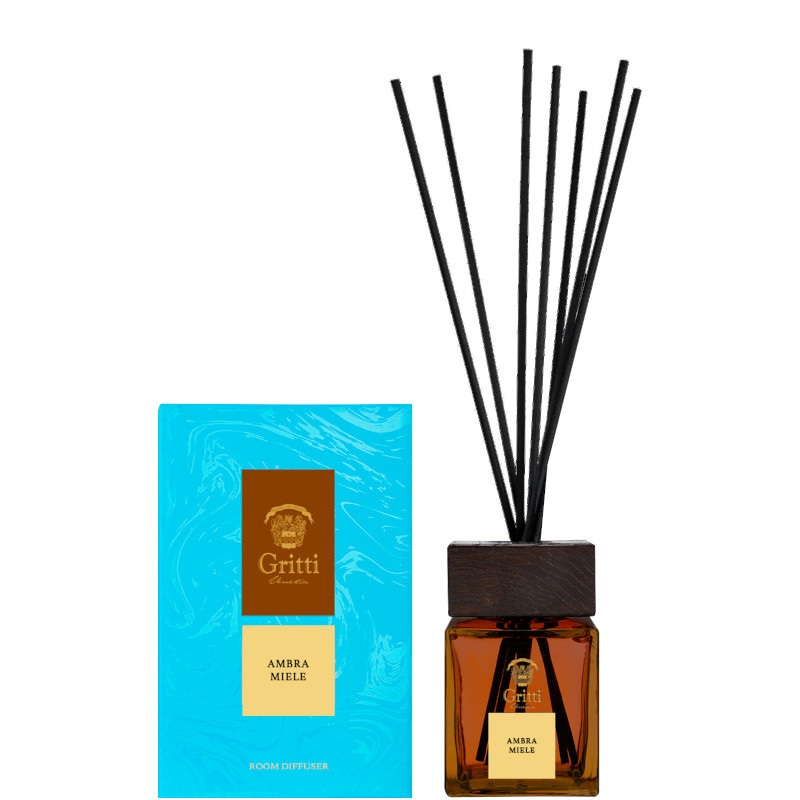 Gritti Ambra Miele Diffusore di Aromi 250 ML con Bastoncini - Fragranza Gourmand con Note di Miele Selvatico e Ambra Dorata