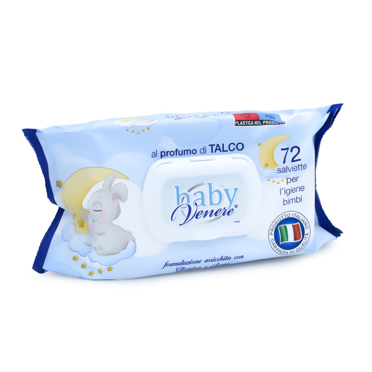 Venere Salviettine Baby Talco - 72 Pezzi, Detergenti in Tessuto per Pelli Sensibili, pH Fisiologico, Dermatologicamente Testate