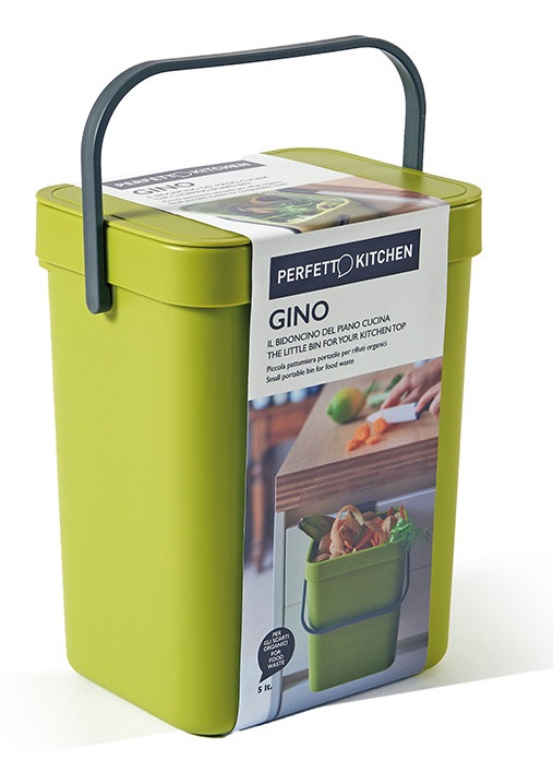 Perfetto Pattumiera Gino Verde 5 L per Rifiuti Organici - Da Appendere, Leggera e Pratica