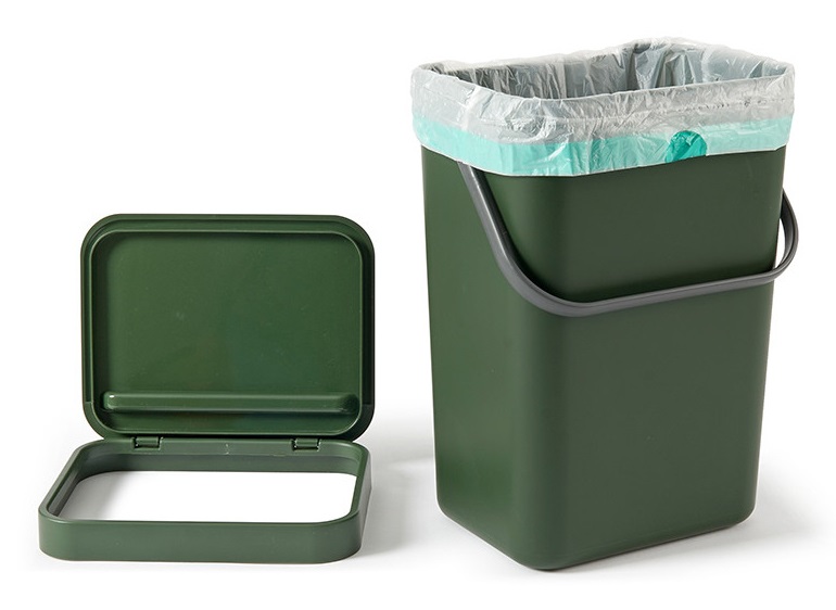 Perfetto Pattumiera Gino Verde Bosco 12 lt per Rifiuti Organici - 24 x 19 x 35,5 cm - Pratica e Leggera