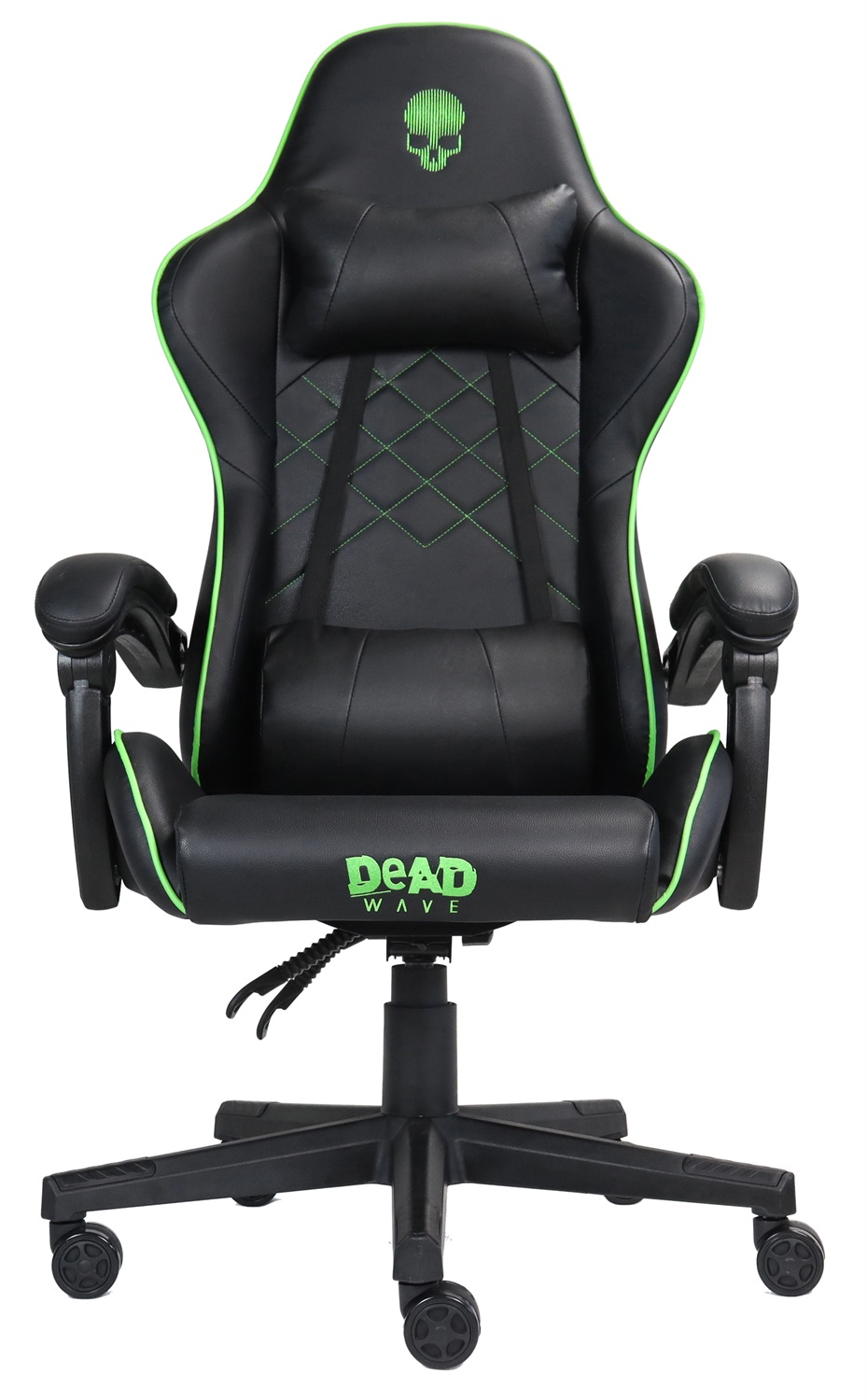 Deadwave DWGT0007 Sedia da Gaming Ergonomica Imbottita in Ecopelle Nero e Verde con Braccioli, Cuscino Lombare e Poggiatesta