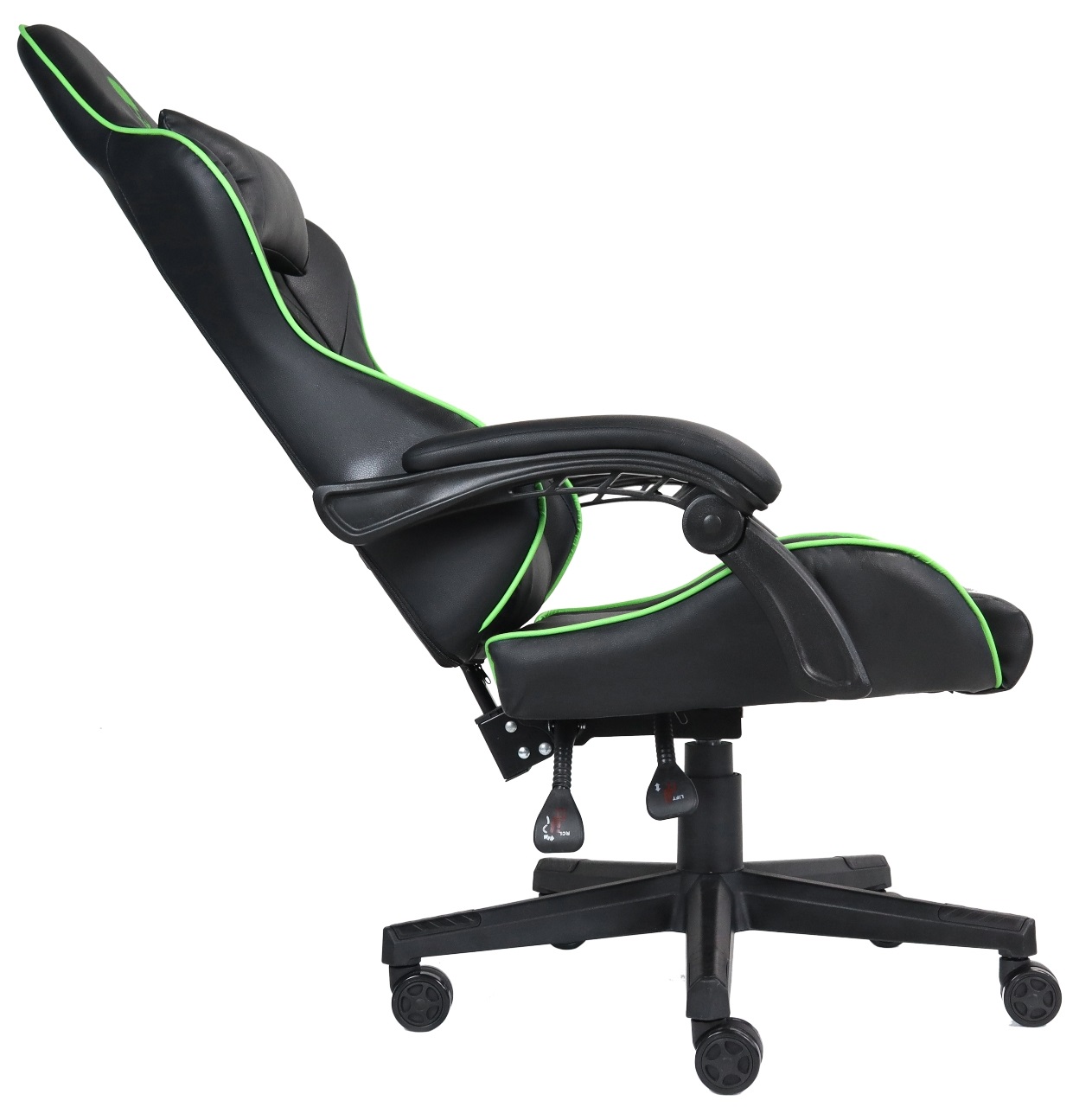 Deadwave DWGT0007 Sedia da Gaming Ergonomica Imbottita in Ecopelle Nero e Verde con Braccioli, Cuscino Lombare e Poggiatesta
