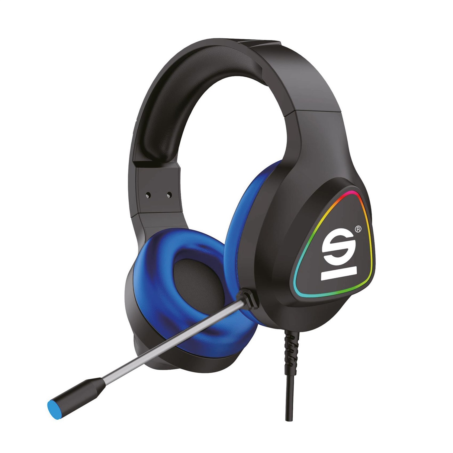 Sparco SPHEADPHONEPRO Cuffia Gaming Cablata Over Ear con Microfono Regolabile, Driver 50mm, Controllo Remoto, Luci RGB - Nero e Blu