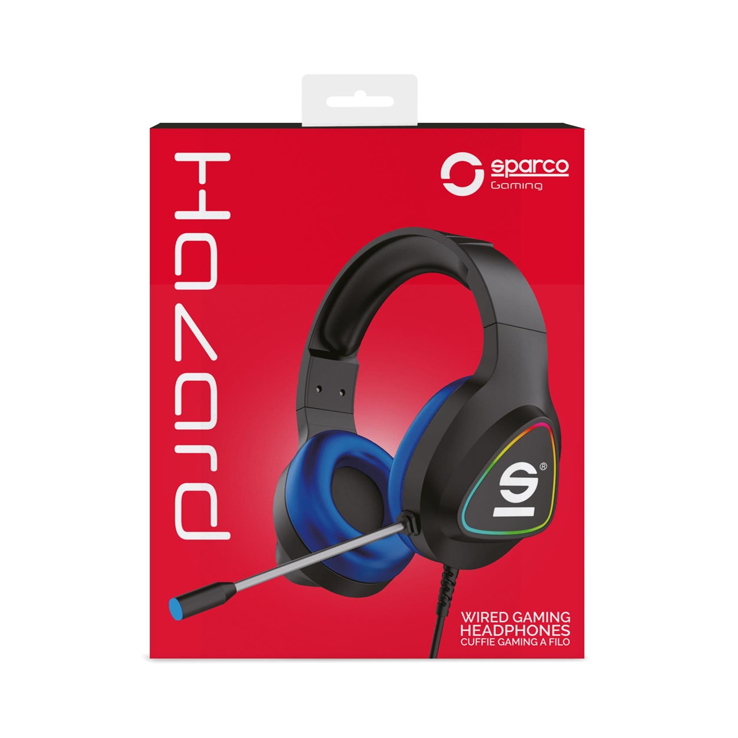 Sparco SPHEADPHONEPRO Cuffia Gaming Cablata Over Ear con Microfono Regolabile, Driver 50mm, Controllo Remoto, Luci RGB - Nero e Blu
