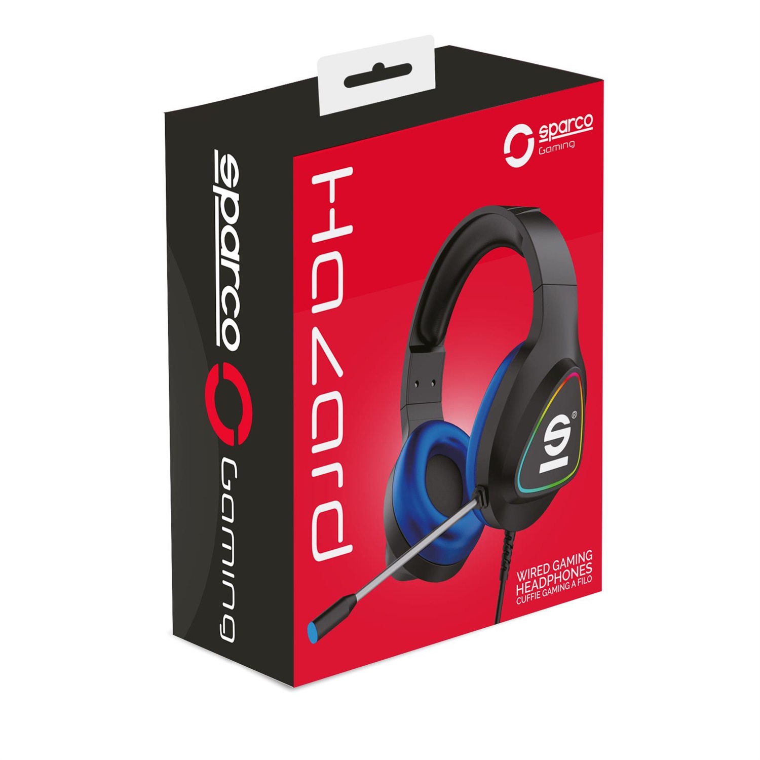 Sparco SPHEADPHONEPRO Cuffia Gaming Cablata Over Ear con Microfono Regolabile, Driver 50mm, Controllo Remoto, Luci RGB - Nero e Blu