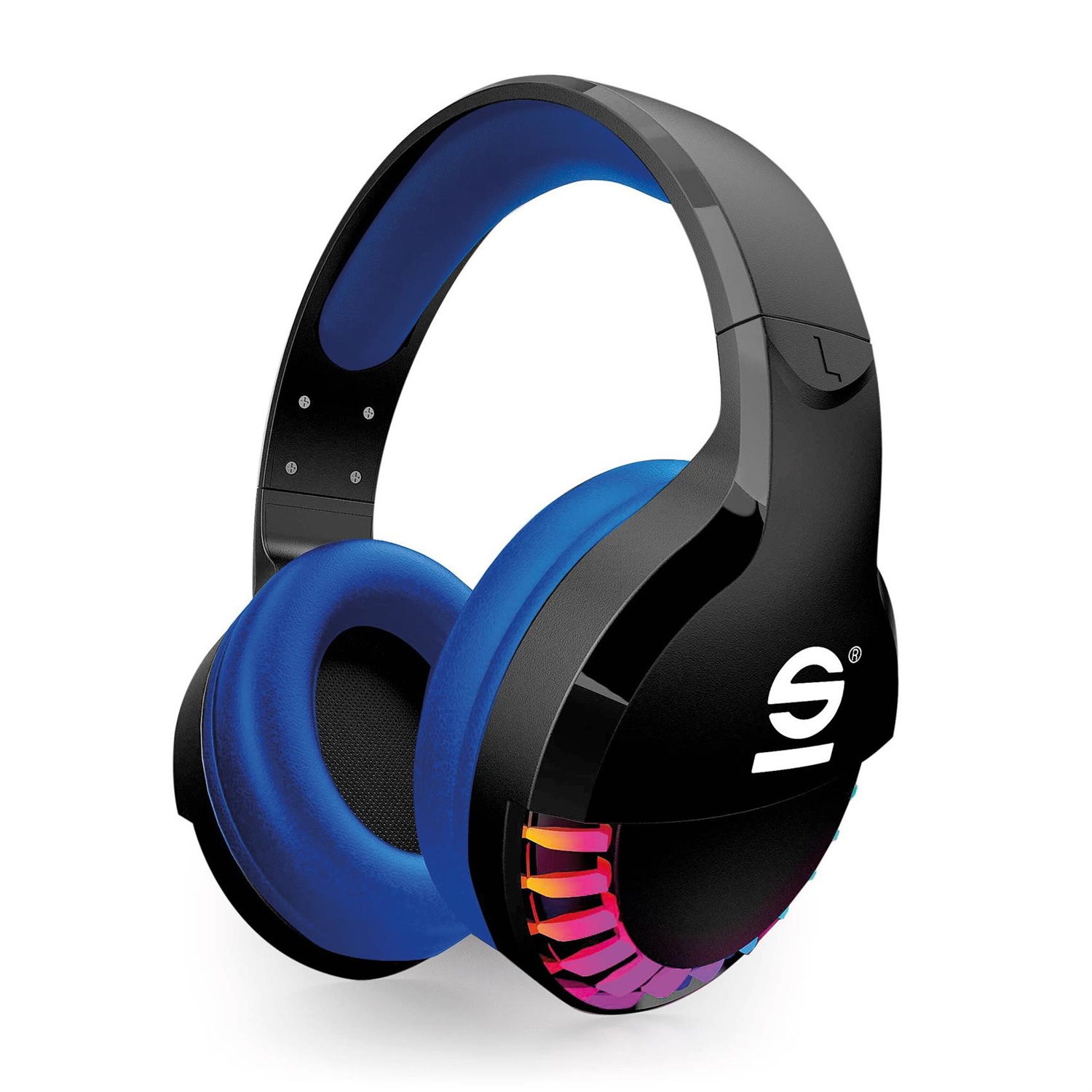 Celly SPARCO SPWHEADPHONE Cuffie Gaming Wireless A Padiglione con Microfono Incorporato, Archetto Regolabile, Luci Led Rainbow, Nero/Blu