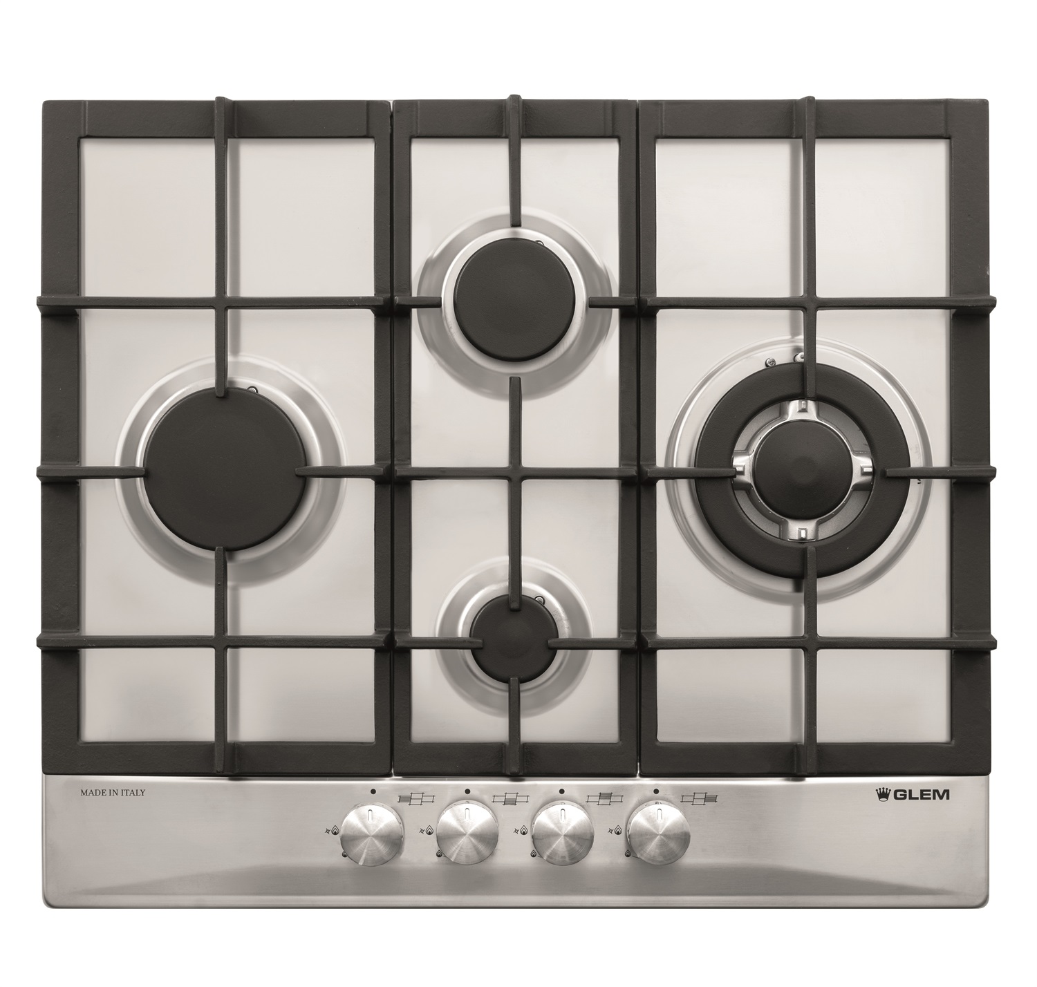Glem Gas GT645HIX Piano Cottura a Gas 60 cm Acciaio Inox 4 Fuochi con Bruciatore Tripla Corona e Valvola di Sicurezza