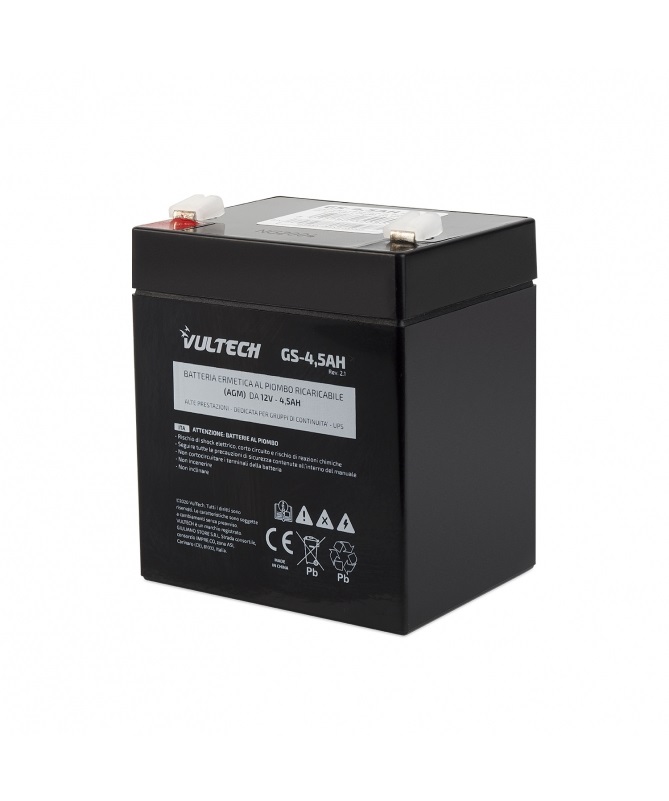 Vultech GS-4.5AH REV. 2.1 Batteria Ermetica al Piombo (VRLA) 12V 4,5Ah - Esente da Manutenzione per UPS e Dispositivi Elettrici
