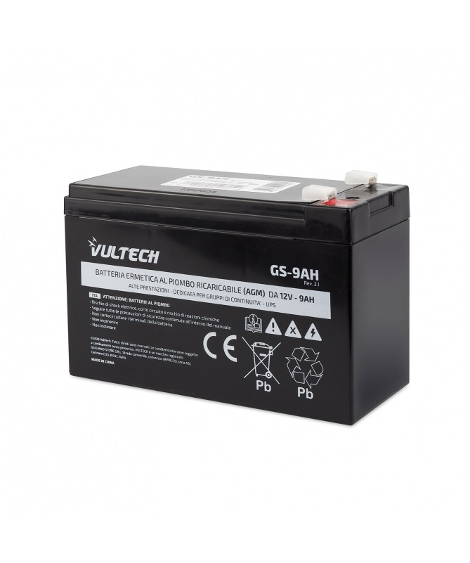 Vultech GS-9AH REV. 2.1 Batteria Ermetica al Piombo 12V 9Ah per UPS e Dispositivi Elettrici