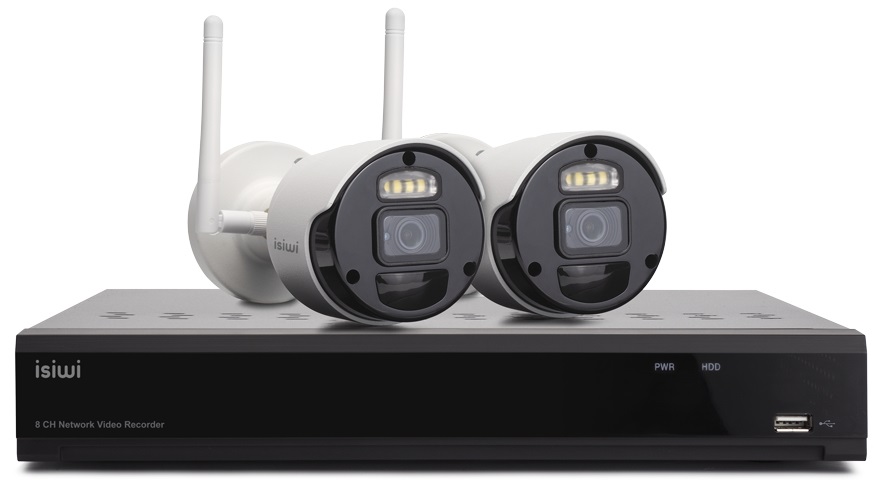 Isiwi Connect S2 Kit Wireless di Videosorveglianza NVR 8 Canali 2 Telecamere IP 1080P 2MP Wireless con Funzione PIR