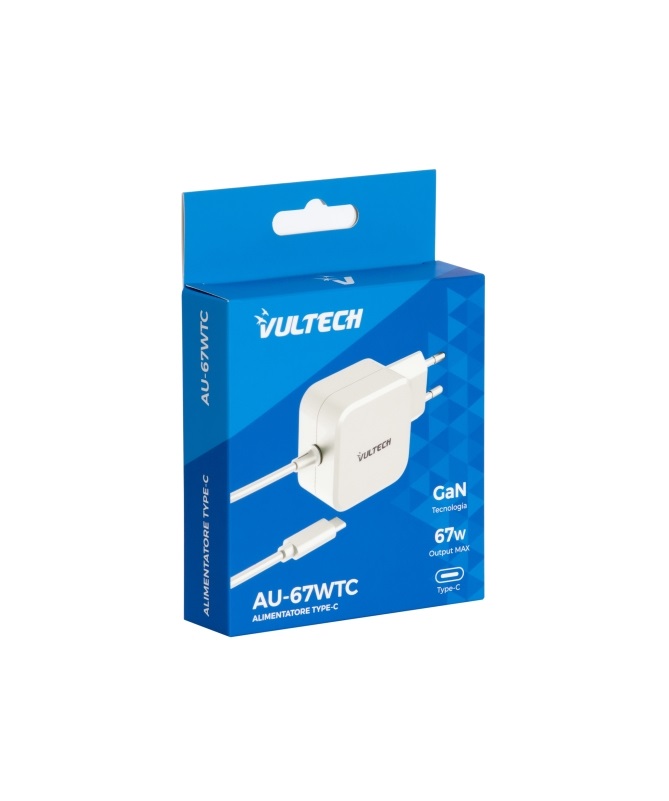 Vultech AU-67WTC Alimentatore Universale 67W con Connettore Type-C, Tecnologia GaN e Funzione PPS per Notebook e Smartphone
