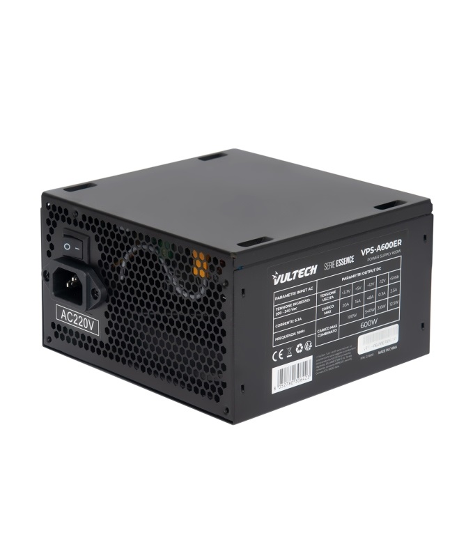 VulTech VPS-A600ER Alimentatore ATX 600W con Ventola da 12cm Termoregolata - Serie Essence
