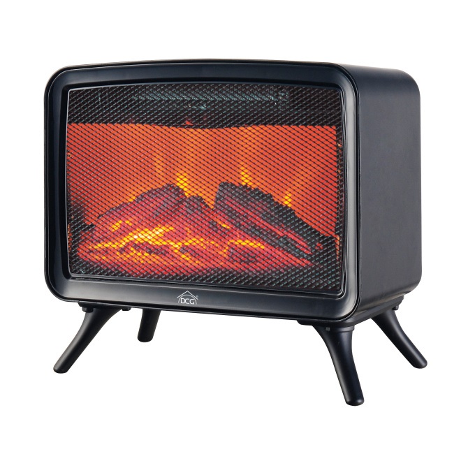 DCG Caminetto Elettrico FP5400 con Termostato Regolabile 800/1600W e Effetto Fiamma - Nero