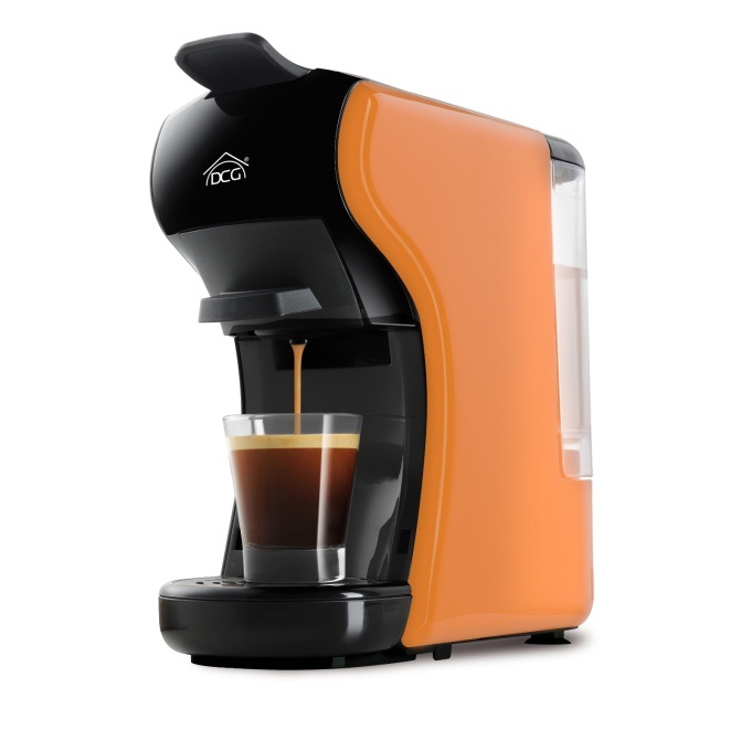 DCG ES6517 - Macchina da Caffè Universale 1450W, 19 Bar, Serbatoio 0,6L, Compatibile con Capsule e Cialde, Colore Nero e Arancio