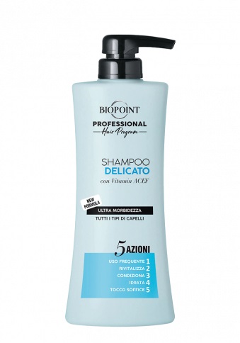 Biopoint Shampoo Delicato 400 ml - Ultra Morbidezza per Tutti i Tipi di Capelli con Vitamine ACEF, Cheratina ed Estratto di Aloe