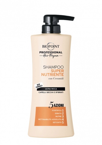 Biopoint Shampoo Super Nutriente 400 ml - Idratazione Profonda con Ceramidi e Olio di Camelia per Capelli Secchi e Sfibrati