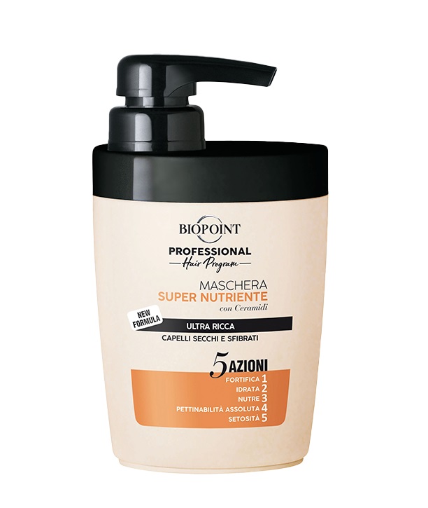 Biopoint Maschera Super Nutriente 300 ml - Idratante e Nutriente con Ceramidi, Olio di Camelia e Protein Complex per Capelli Secchi e Sfibrati