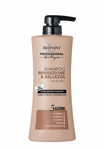 Biopoint Shampoo Riparazione & Bellezza 400 ml - Ultra Ristrutturante con Kerplex, Cheratina e Oli Nutrienti per Capelli Fragili e Danneggiati