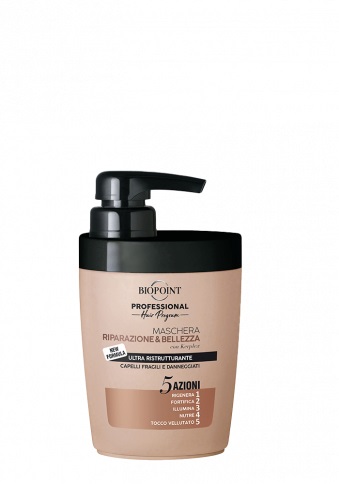 Biopoint Maschera Riparazione e Bellezza 300 ml - Maschera ultra ristrutturante per capelli fragili e danneggiati