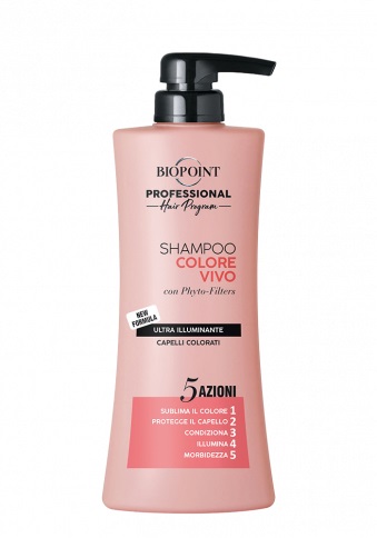 Biopoint Professional Shampoo Colore Vivo 400 ml - Shampoo Ultra Illuminante con Phyto-Filters, Estratto di Melograno e Semi di Lino per Capelli Colorati