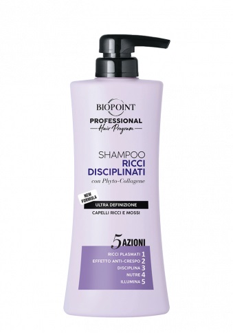 Biopoint Shampoo Ricci Disciplinati 400 ml - 5 Azioni con Olio di Oliva ed Estratto di Avocado, Effetto Anti-Crespo per Ricci Definiti ed Elastici
