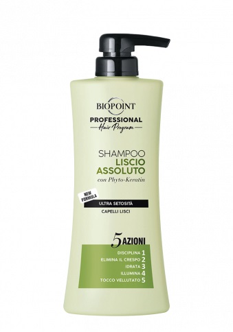 Biopoint Shampoo Liscio Assoluto 400 ml - 5 Azioni con Phyto-Keratin, Polimeri Thermo-Attivi ed Estratto di Bambù