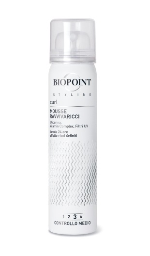 Biopoint Styling Mousse Ravvivaricci 75 ml - Definisce e Modella i Capelli Ricci, Controllo Medio, con Filtri Solari UV, Tenuta 24 Ore