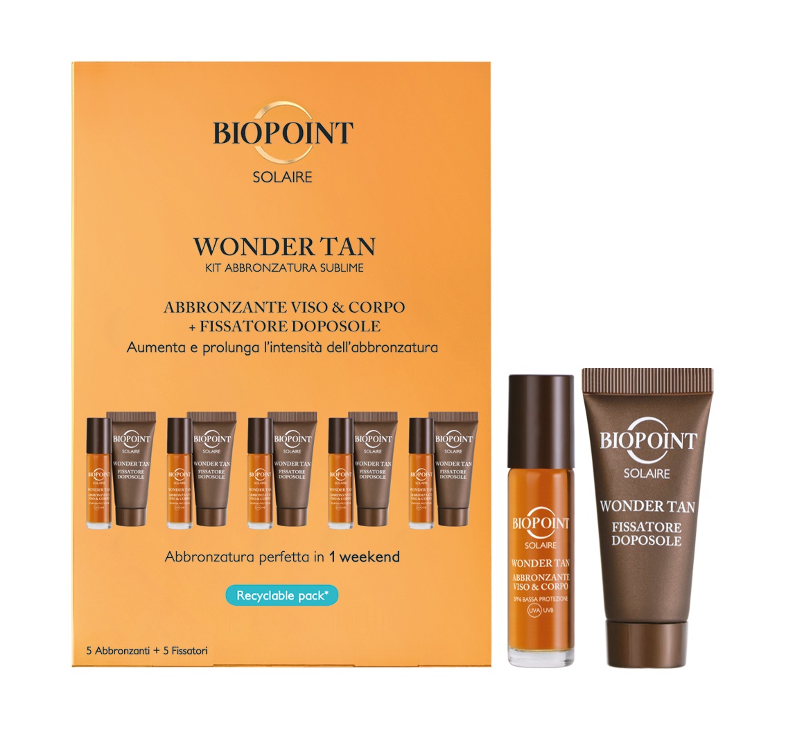 Biopoint Wonder Tan Kit Abbronzatura Sublime - Olio Abbronzante Viso & Corpo SPF6 (10 ml x 5) Fissatore Doposole (20 ml x 5)