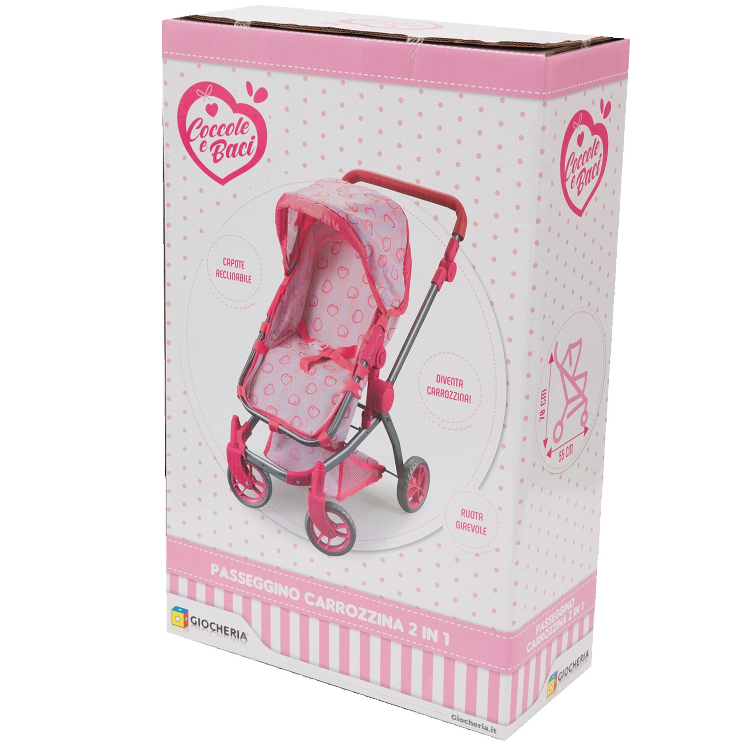 Giocheria Passeggino Deluxe con Ruote Girevoli, Capottina Regolabile, Cintura di Sicurezza e Cestino Portaoggetti