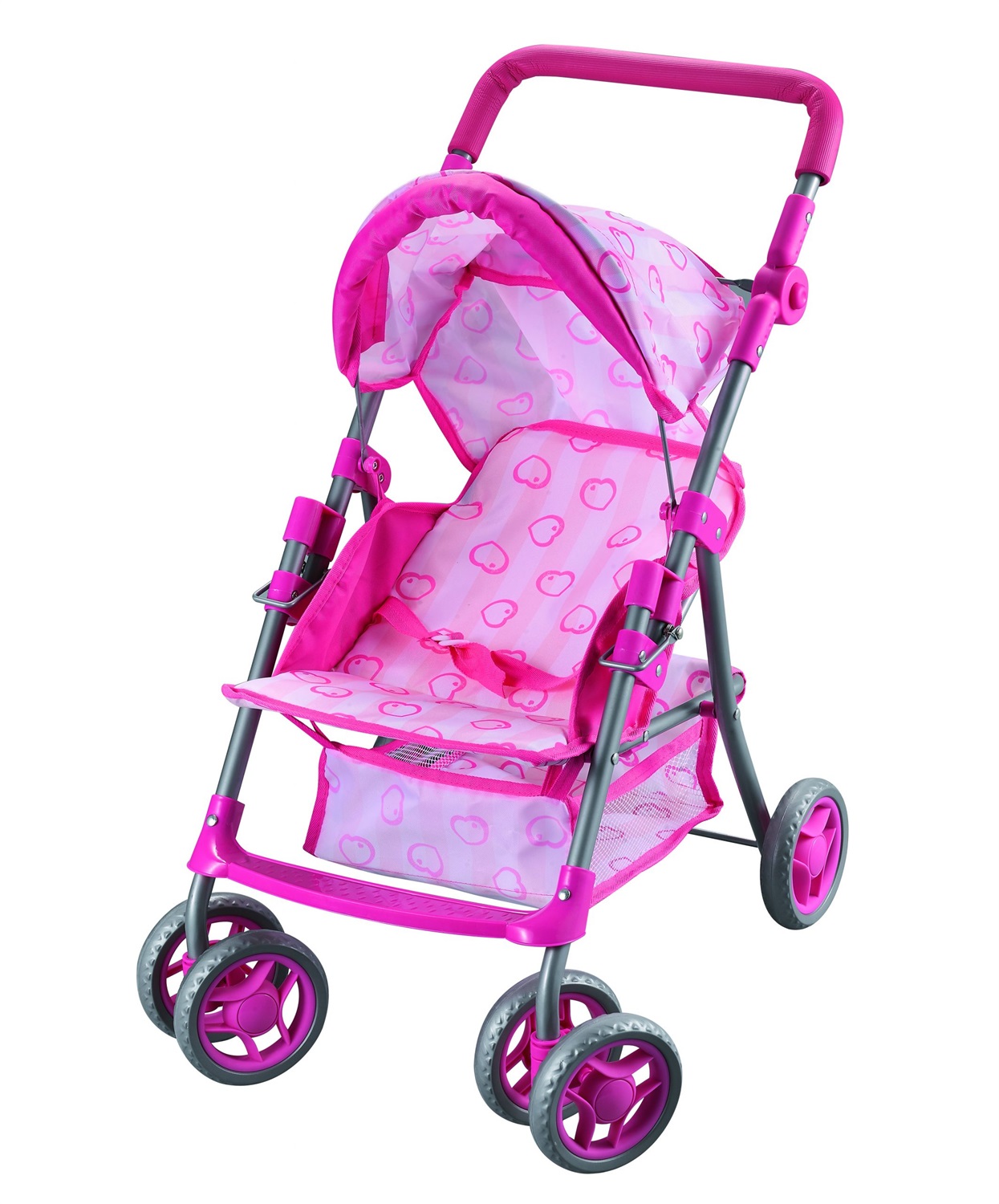 Giocheria Passeggino Deluxe con Ruote Girevoli, Capottina Regolabile, Cintura di Sicurezza e Cestino Portaoggetti