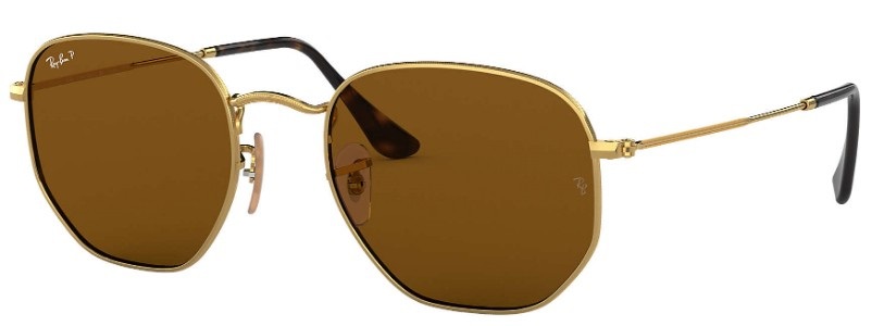 Ray-Ban RB3548N Occhiali da Sole Esagonali Oro/Marrone Unisex con Lenti Piatte Polarizzate