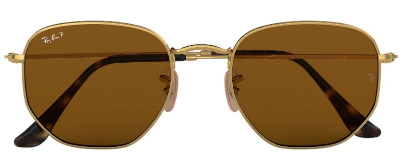Ray-Ban RB3548N Occhiali da Sole Esagonali Oro/Marrone Unisex con Lenti Piatte Polarizzate