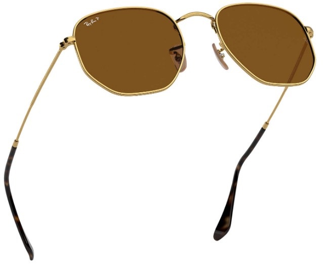 Ray-Ban RB3548N Occhiali da Sole Esagonali Oro/Marrone Unisex con Lenti Piatte Polarizzate