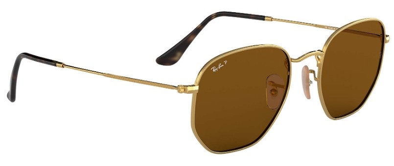 Ray-Ban RB3548N Occhiali da Sole Esagonali Oro/Marrone Unisex con Lenti Piatte Polarizzate