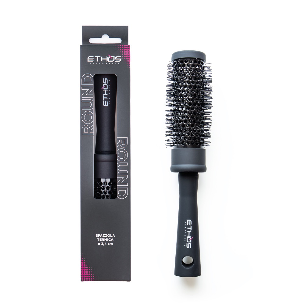 Ethos Spazzola Termica Tonda Professionale 3,4 cm - Setole in Nylon Arrotondato per Boccoli e Onde