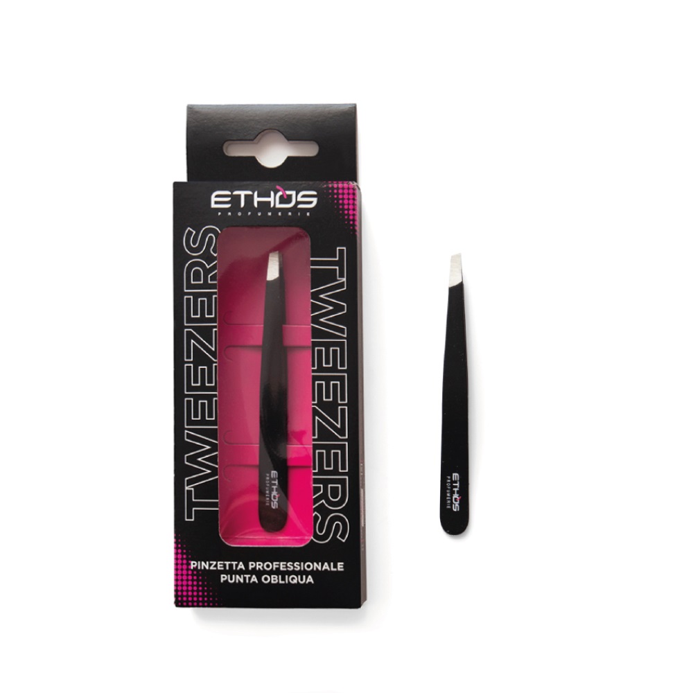 Ethos Profumerie Pinzetta Professionale Nera con Punta Obliqua - Strappa più peli in una volta