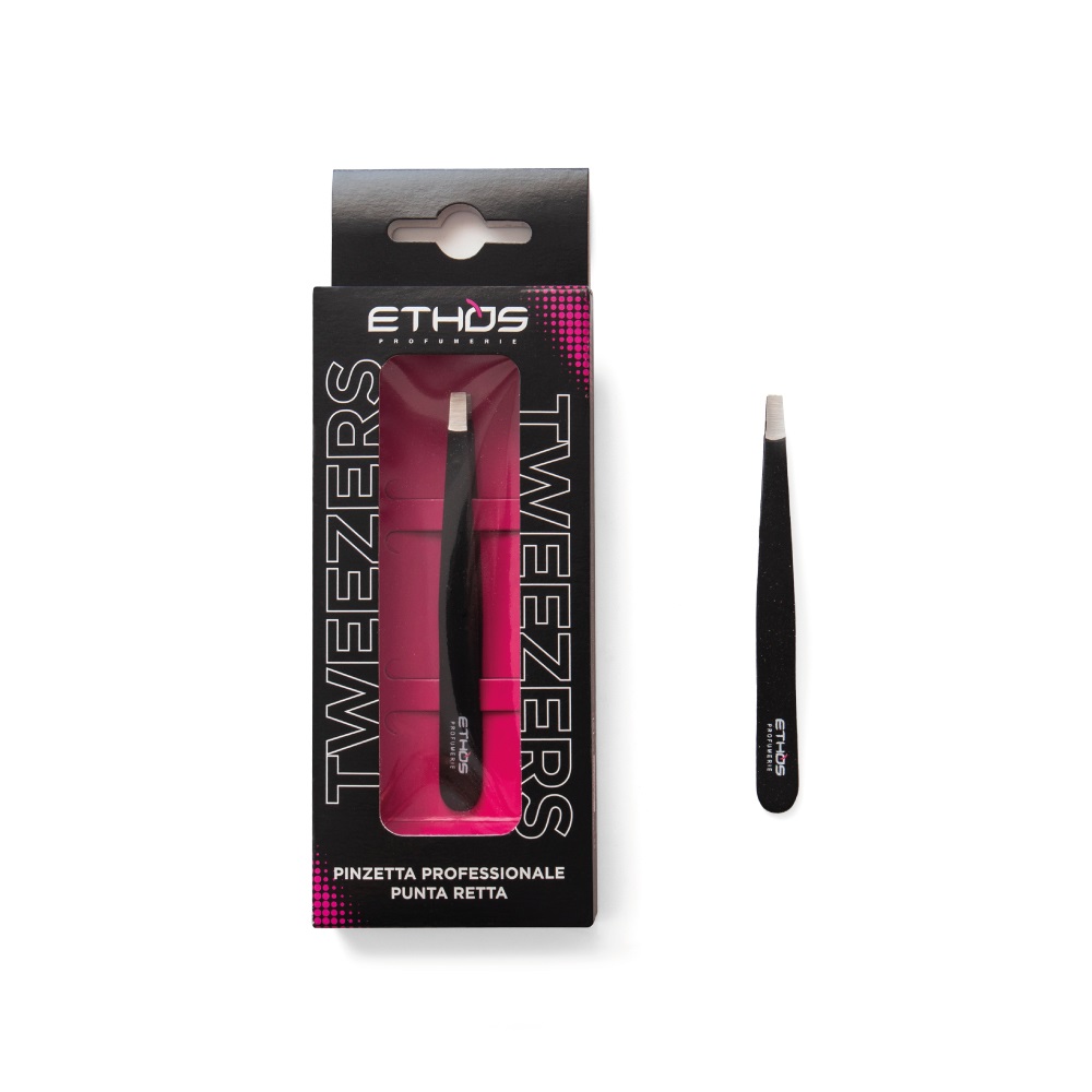 Ethos Profumerie Pinzetta Professionale Nera Punta Retta - Ideale per Prelevare Peli senza Irritare la Pelle