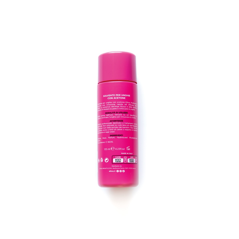 Ethos Solvente per Unghie con Acetone 80% Rosa - 125 ml, con Alga Rossa e Keratina, profumo di Ambra