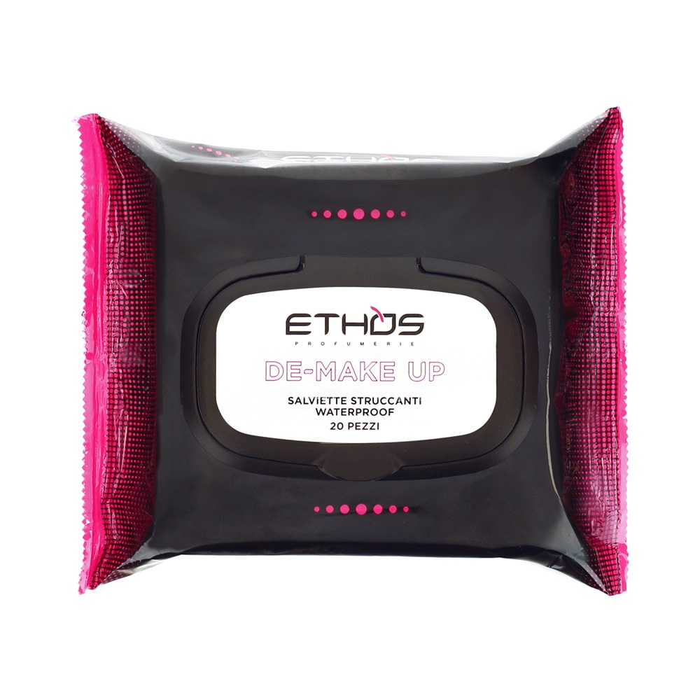 Ethos De-Makeup - Salviette Struccanti Waterproof, Prive di Alcol, Dermatologicamente Testate, Ideali per Viso, Occhi e Labbra
